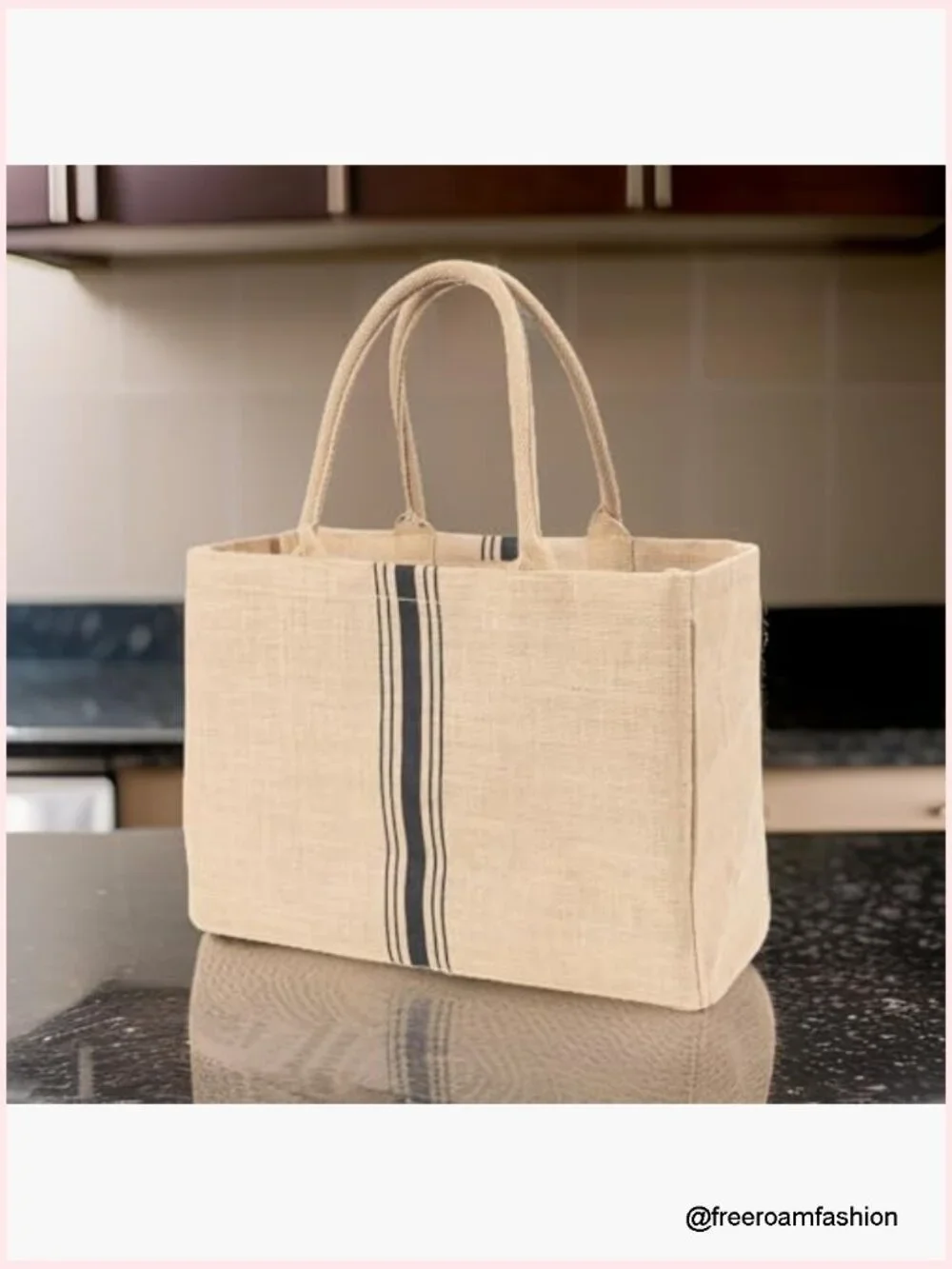 Jute Market Tote Bag with Zipper Pocket, Reusable Grocery Shopping Bag